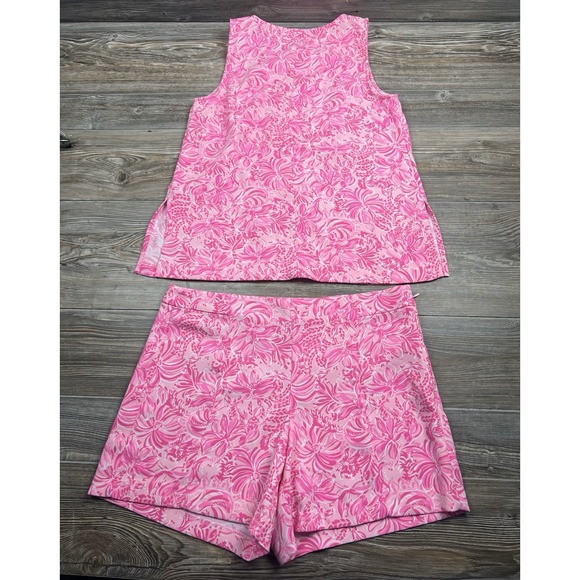 Lilly Pulitzer 10 Pink Blossom FOXY LLAMA FOLA SET Sleeveless Top & Shorts Golf - Picture 2 of 15